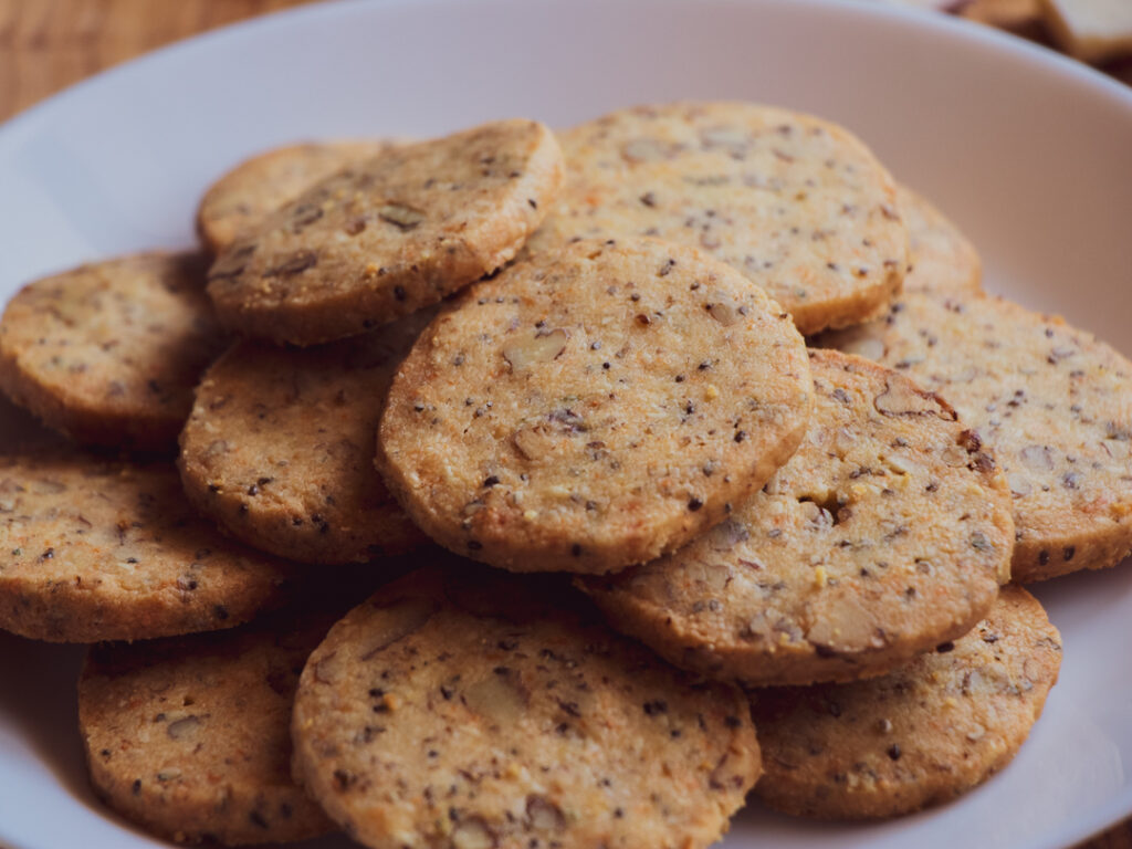 cheddar pecan crackers with chia seeds