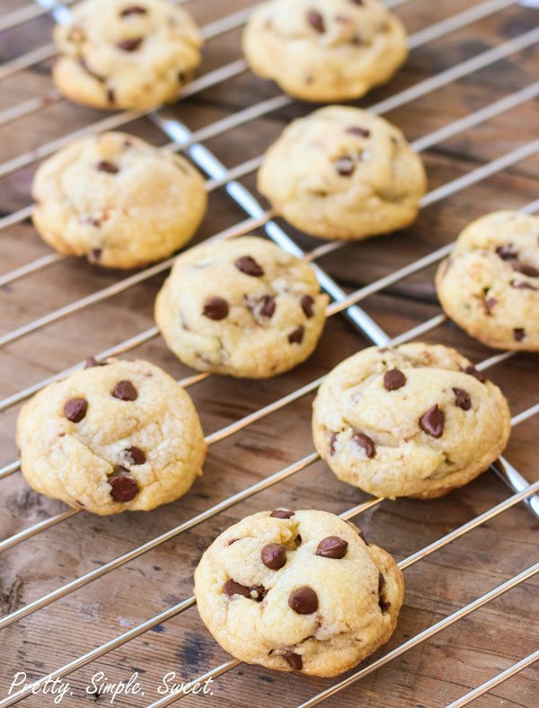 Vanilla Pudding Chocolate Chip Cookies on cooling rack.