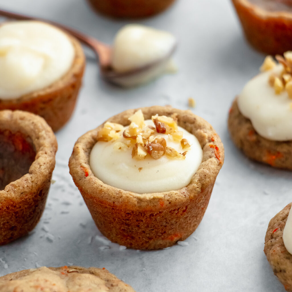 Carrot cake cookie cups make an excellent bite sized cookie to hold more frosting.