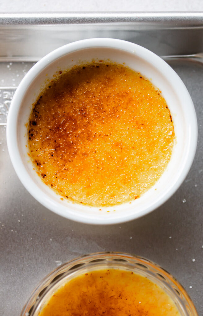 Gorgeous caramelized sugar top on a vanilla creme brulee ramekin.