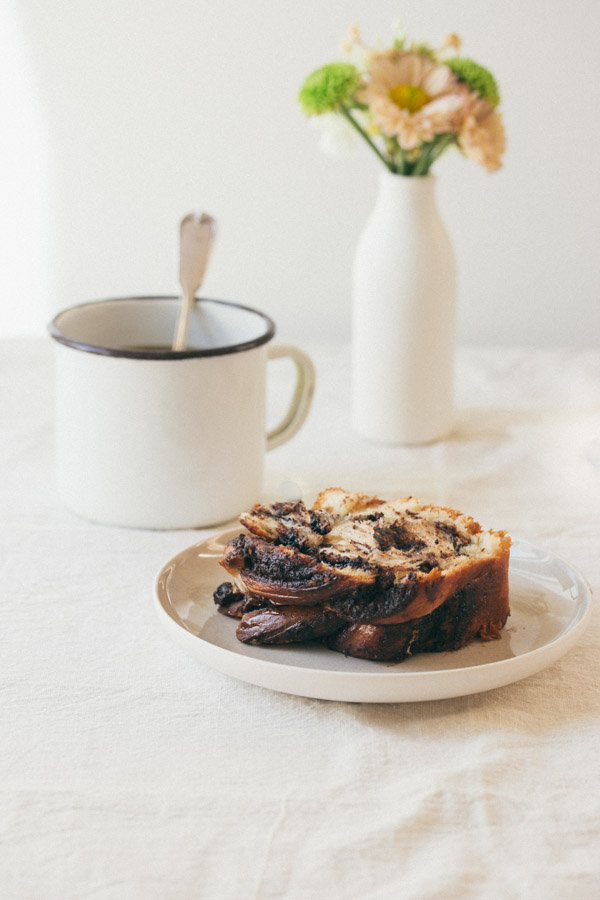 Babka Cake on plate with coffee