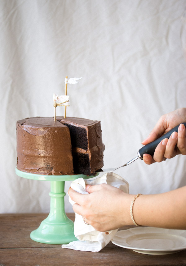 Layered with a creamy fudge frosting, this easy-to-make chocolate layer cake is moist with a deep chocolate flavor. | rosechocolatier.com