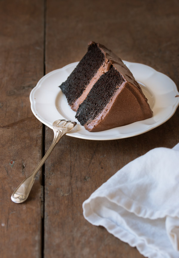 Layered with a creamy fudge frosting, this easy-to-make chocolate layer cake is moist with a deep chocolate flavor. | rosechocolatier.com