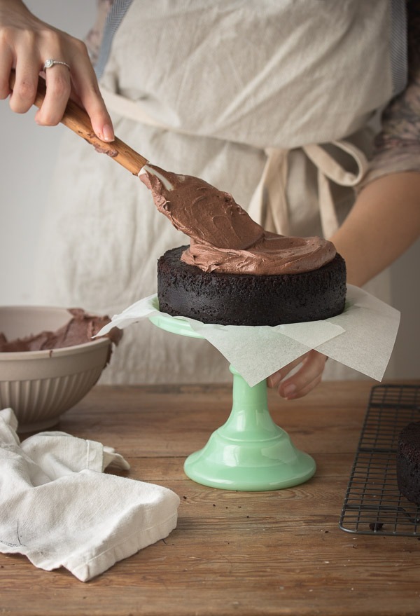 Layered with a creamy fudge frosting, this easy-to-make chocolate layer cake is moist with a deep chocolate flavor. | rosechocolatier.com