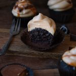 Moist chocolate cupcakes topped with a creamy peanut butter frosting | rosechocolatier.com