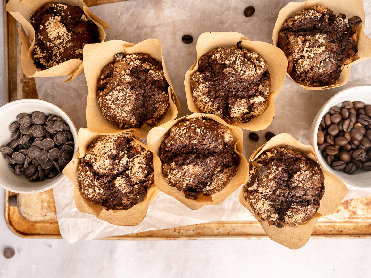 Espresso muffins with chocolate and nuts.