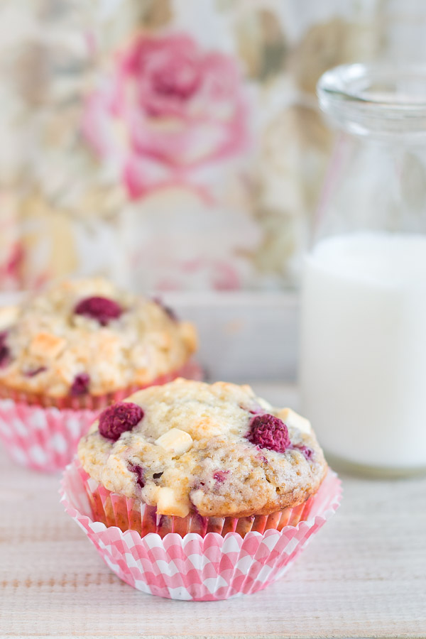 Moist and fluffy raspberry and white chocolate muffins - a heavenly combination! | rosechocolatier.com