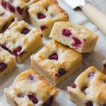 Raspberry White Chocolate Blondie Brownie bars.