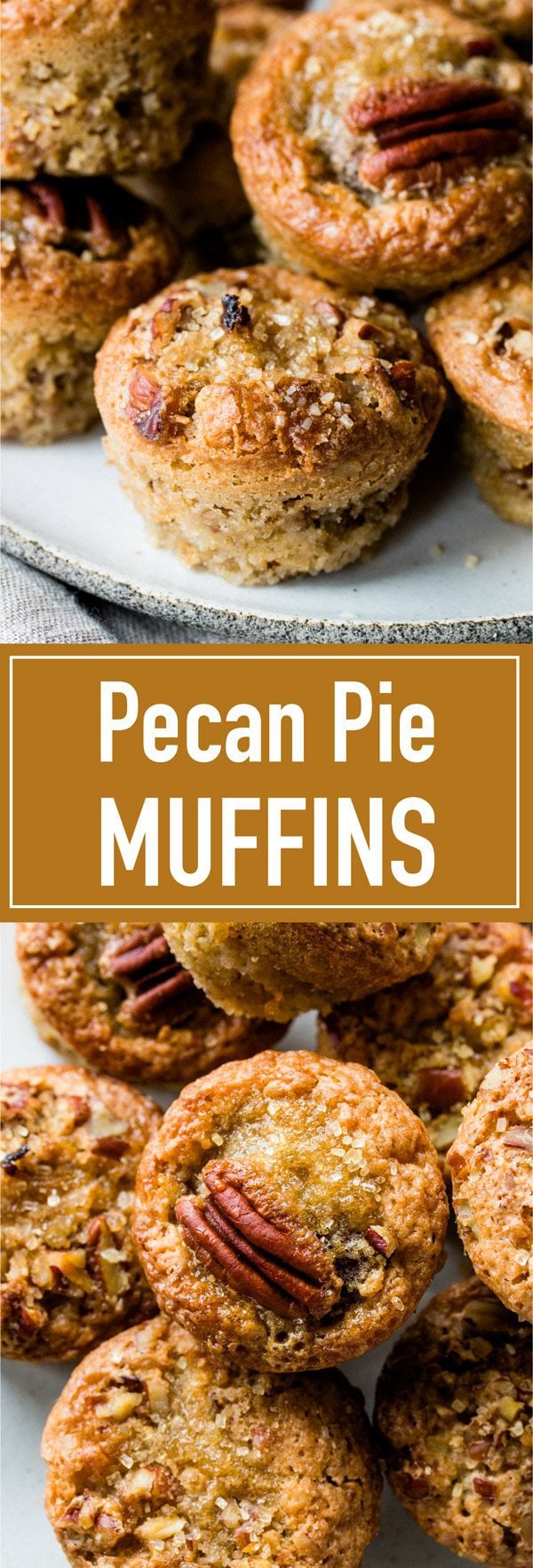 Addictive mini gooey pecan muffins that taste just like pecan pie! Perfect as a snack or as a gift during the holidays.