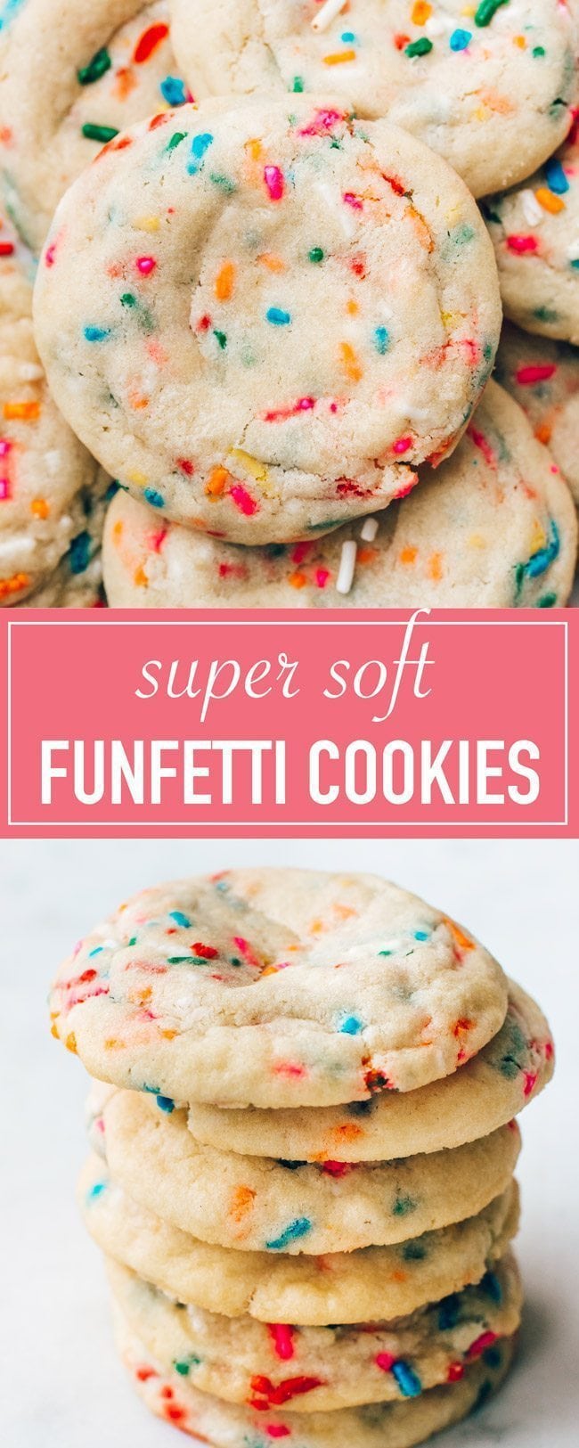 The BEST recipe for soft funfetti sugar cookies. They are chewy, dotted with sprinkles, and have an amazing buttery vanilla flavor. Festive and perfect for birthdays!