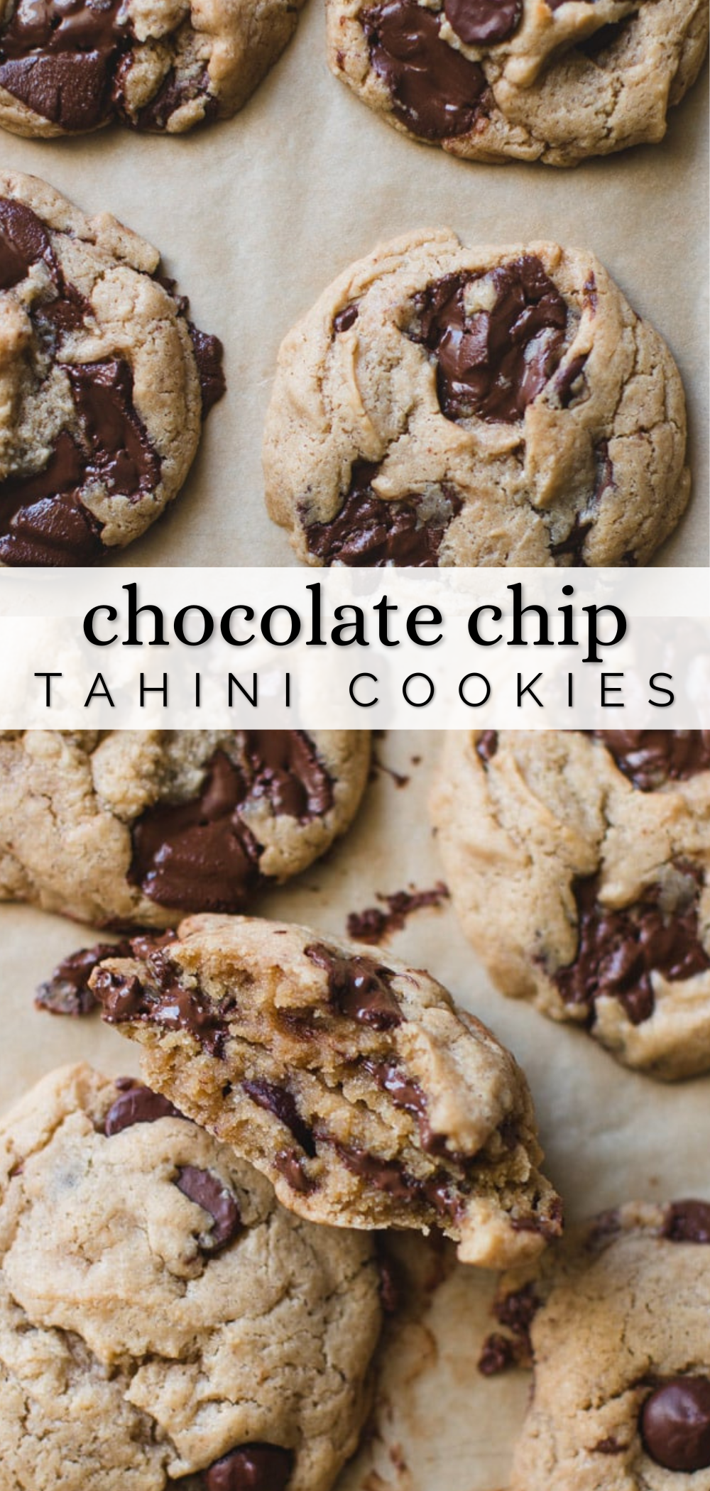 Pinterest pin chocolate chip tahini cookies.