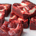 Red Velvet Brownies with cream cheese swirls.