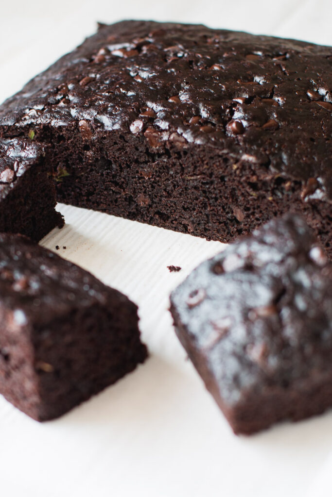 Chocolate cake made with zucchini and chocolate chips