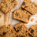 Espresso cake slices with chocolate and walnuts inside.