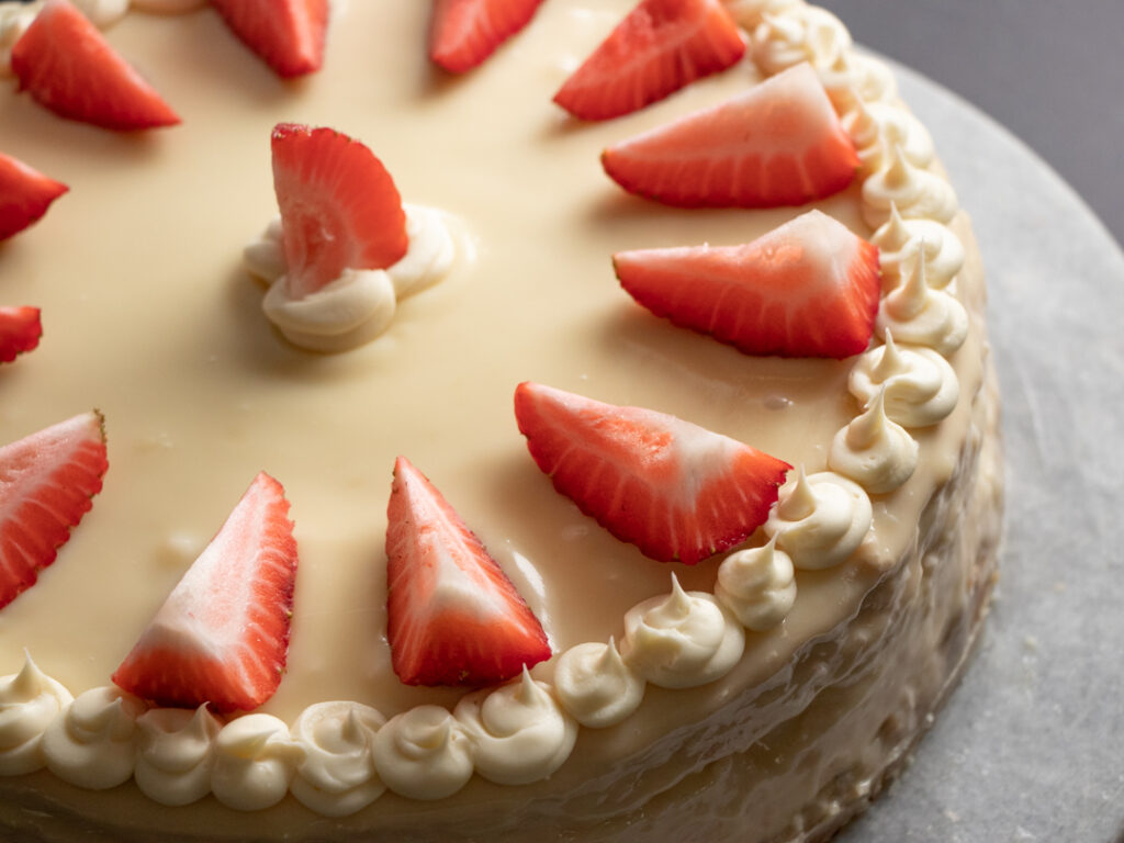 Strawberry Cheesecake with white chocolate ganache frosting