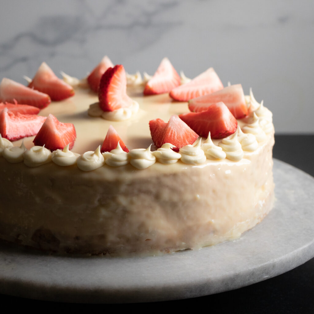 Strawberry White Chocolate Cheesecake with pretzel crust