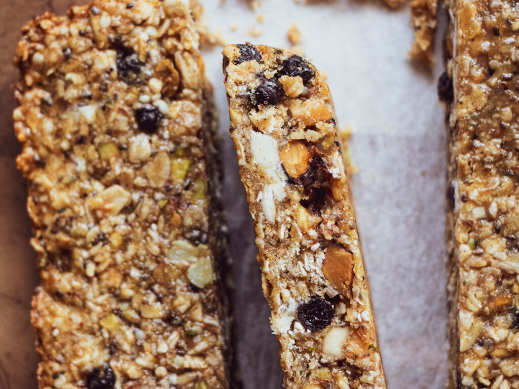 close-up of protein granola bars