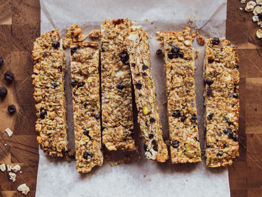 protein granola bars cut into strips