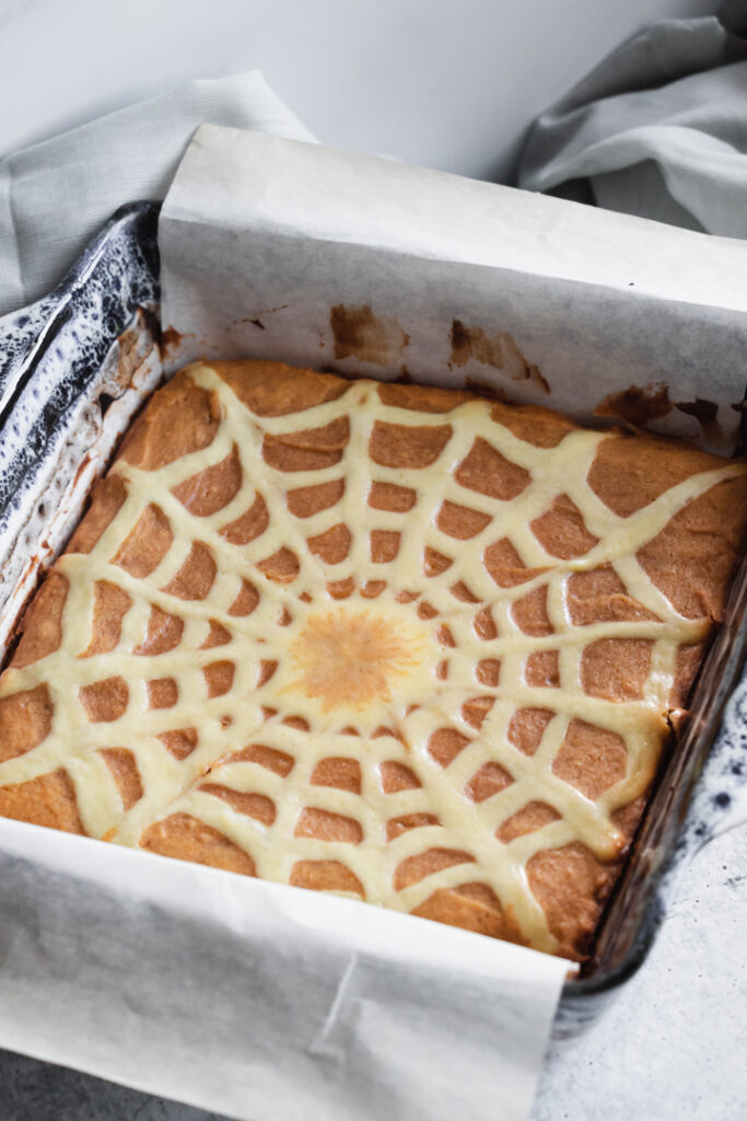 Pumpkin Spider Web Blondies