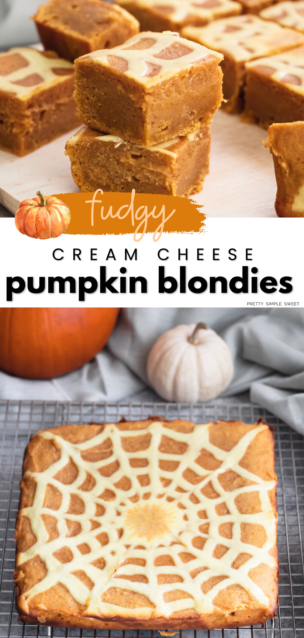 Cream Cheese Pumpkin Blondies are moist, fudgy, and the perfect halloween treat!