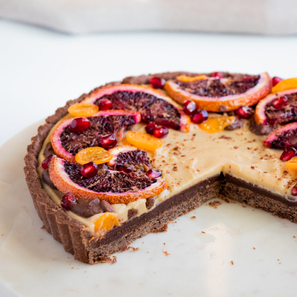 creamy chocolatey blood orange tart