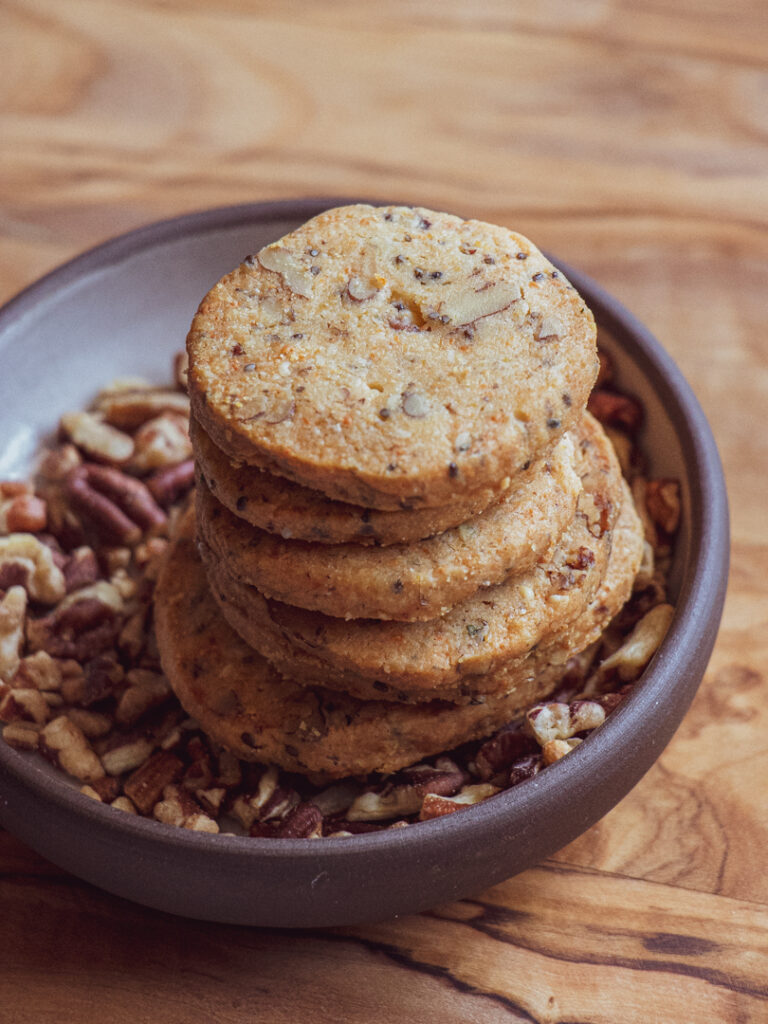 homemade cheddar pecan crackers with chia seeds