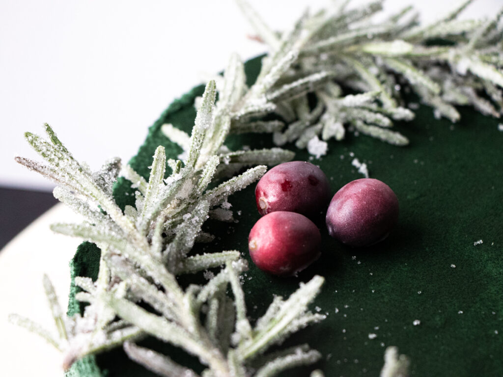 sugared rosemary and cranberry garnish