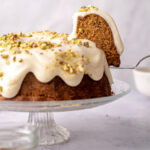 carrot pistachio bundt cake with sclice