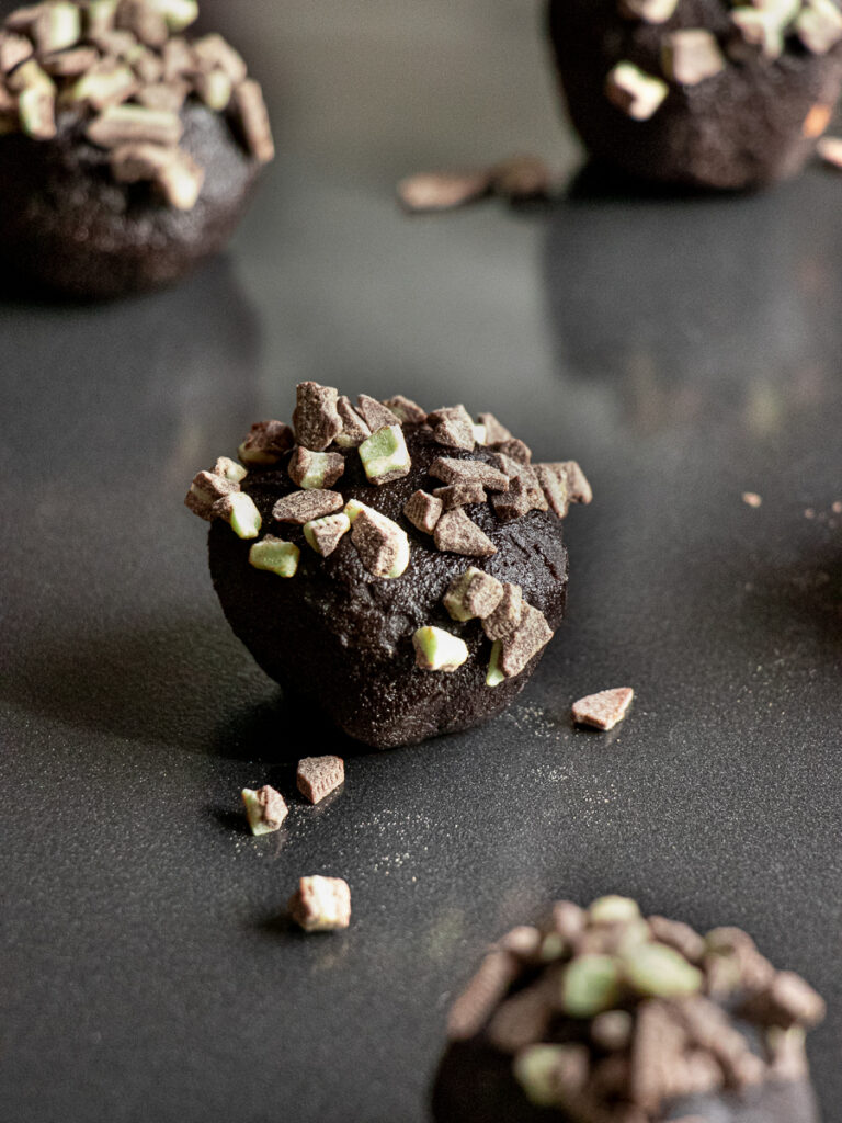 raw mint chocolate cheesecake cookie dough ball