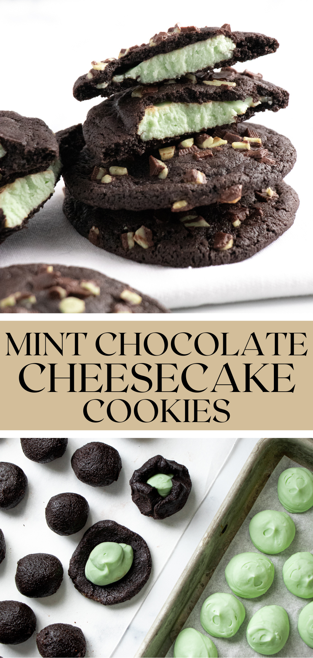 pinterest pin mint chocolate cheesecake cookies