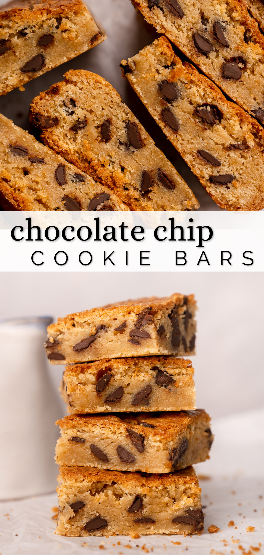 Pinterest pin for chocolate chip cookie bars.