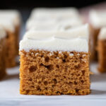 Moist pumpkin bars with cream cheese frosting.