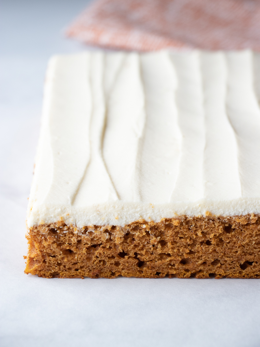 Pumpkin bars with thick and cream cheese frosting.